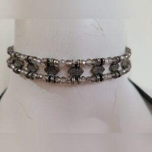 Gunmetal Gray And Antique Silver Beaded Choker Necklace